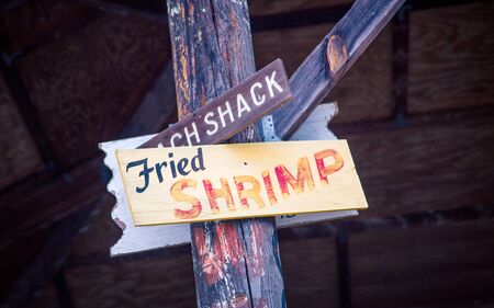 wooden fried shrimp  sign in Georgiaの写真素材