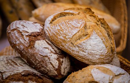 fresh bread at farmers marketの写真素材