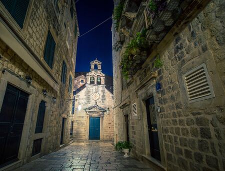 Stone Church at night in Dubrovnikの写真素材