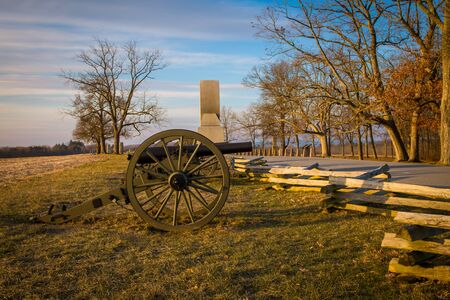 cannon at a fence in Gettysburgの写真素材
