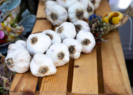 fresh garlic at a farmers market