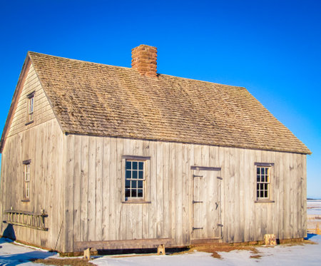 wooden building in the winterの写真素材