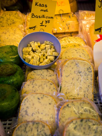 fresh cheese at a market in Amsterdamの写真素材