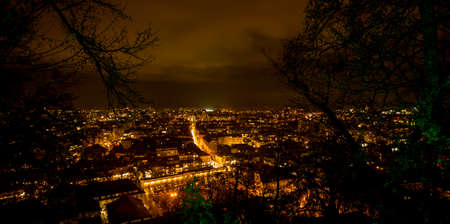 aerial view of Ljubljana at nightの写真素材
