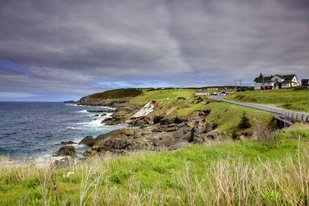 Crashing waves against rugged shoreline on the east coast of newfoundland, Canada.