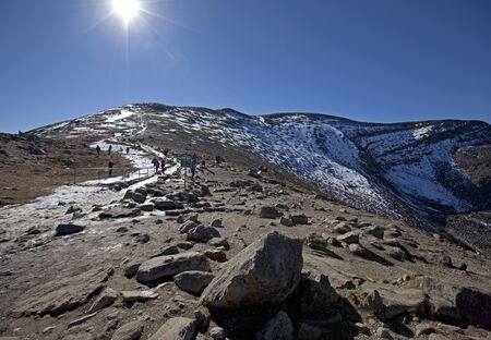 On October 5th, 2017: An editorial of tourists exploring Pyramid Mountain in jasper, Albertaのeditorial素材