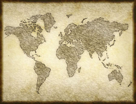 old world map sketched onto parchment paper