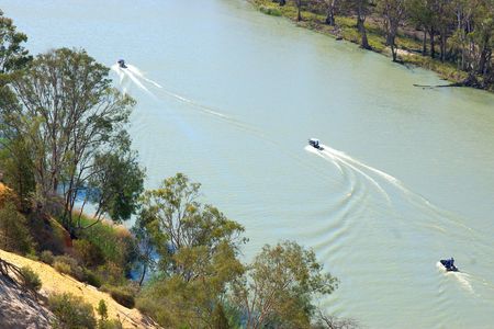 looking down on to the river murray at renmark, south australiaの写真素材