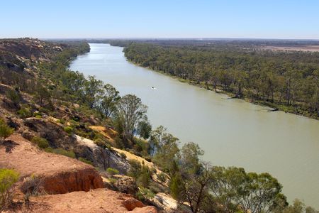 looking down on to the river murray at renmark, south australiaの写真素材