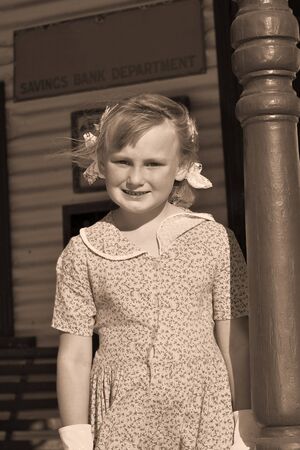 old style silver gelation image of young girl in appropriate dress