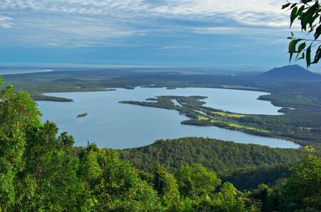 looking down onto the beautiful lakeの写真素材