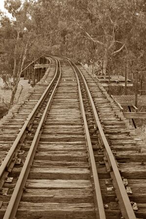 the old historic railway bridge at gundagaiの写真素材