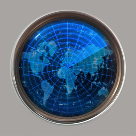 great image of a world map on a sonar or radar screenの写真素材