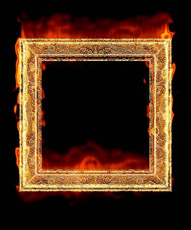 great image of picture frame red hot and on fireの写真素材
