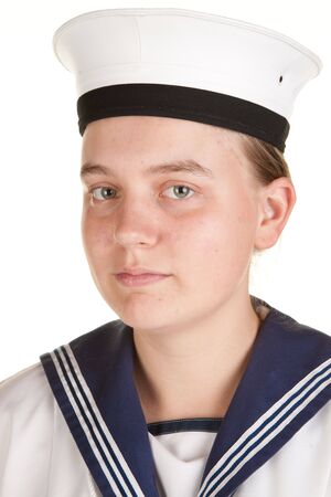 young female sailor isolated on whiteの写真素材