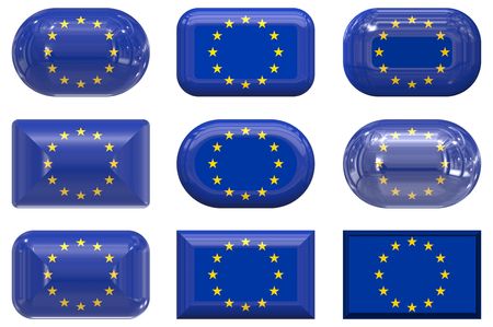 nine glass buttons of the flag of the european unionの写真素材