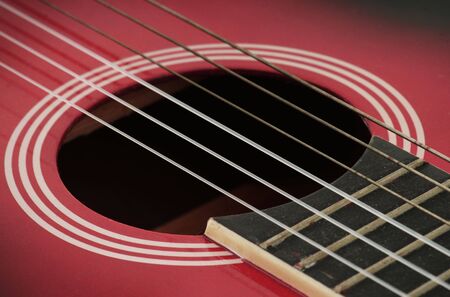 closeup of an acoustic guitar strings