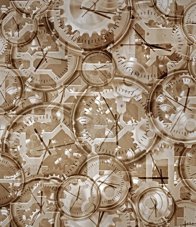 time gone by brown sepia abstract of clocks and clockworkの写真素材