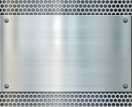 shiny metal plate on holed aluminium backgroundの写真素材