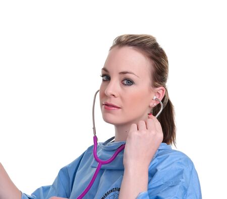 young female doctor or nurse isolated on whiteの写真素材