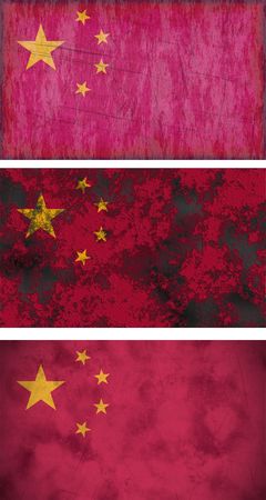 3 grunge images of the Flag of Chinaのeditorial素材