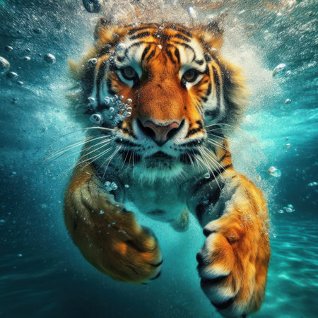 gorgeous tiger swimming under the water in a pool generative aiの素材