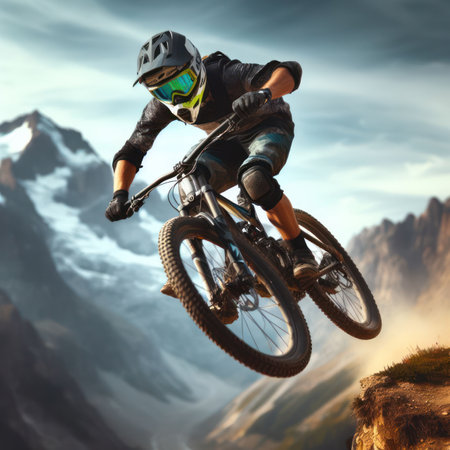 rider going fast when downhill mountain bike riding generative aiの素材