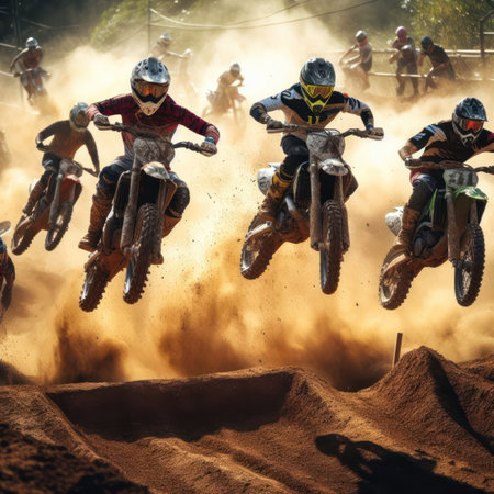 motocross dirt bike racers jumping and getting in the air on the track generative aiの素材