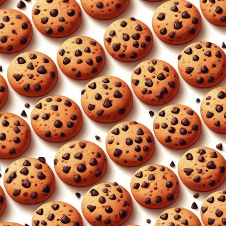 illustration of rows of chocolate chip cookies as a background generative aiの素材