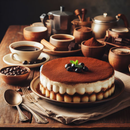 delicious italian tiramisu dessert in a rustic setting generative aiの素材