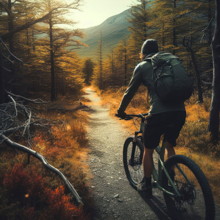person on a mountain bike enjoying a forest nature trail generative aiの素材