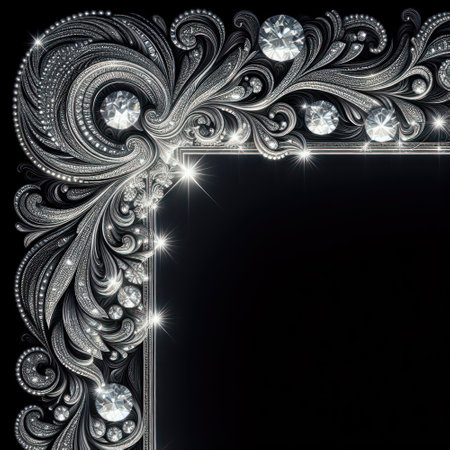 intricate diamond jewel border or frame on black copy space illustration generative aiの素材