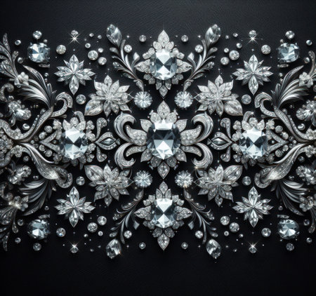 intricate diamond jewel border or frame on black illustration generative aiの素材