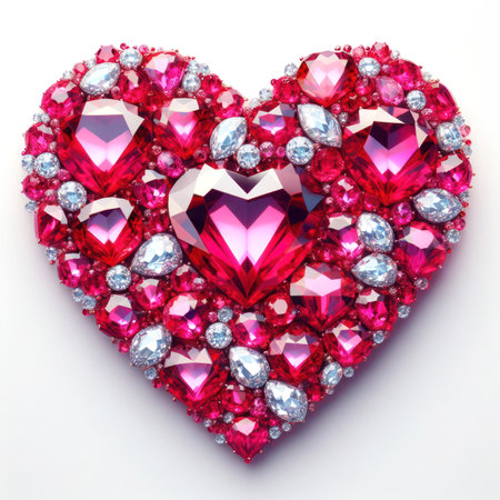 beautiful shining rubies in a heart shape for a romantic border on white background generative aiの素材