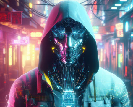 cyberpunk inspired high tech futuristic hacker  generative aiの素材