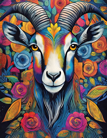 goat bright colorful and vibrant poster illustration generative aiの素材