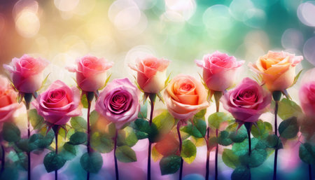 beautiful romantic colorful roses flowers with copyspace generative aiの素材