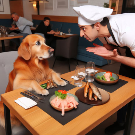 fussy dog customer doesnt want the food given by a chef in restaurant generative aiの素材