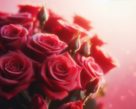 beautiful romantic red roses flowers with copyspace generative aiの素材