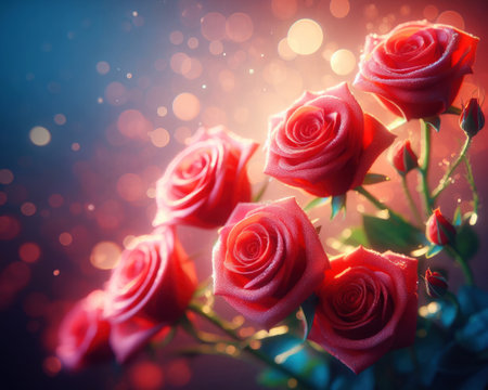 beautiful romantic red roses flowers with copyspace generative aiの素材