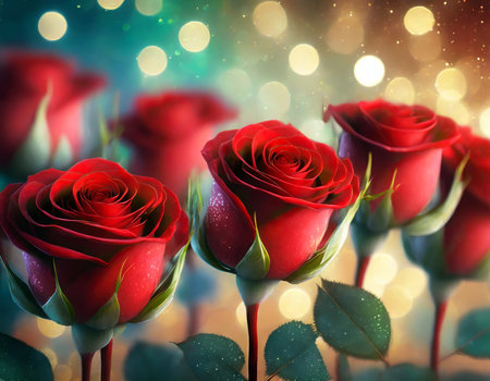 beautiful romantic red roses flowers with copyspace generative aiの素材