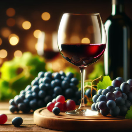 beautiful glass of wine and fresh ripe grapes generative aiの素材