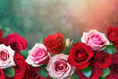 beautiful romantic roses flowers with copyspace generative aiの素材