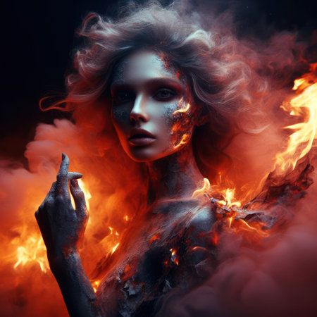 beautiful fire elemental goddess or demon burning with flames generative aiの素材