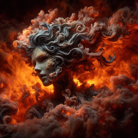 scary fire elemental goddess or demon burning with flames generative aiの素材