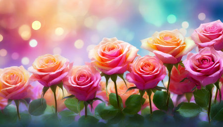 beautiful romantic colorful roses flowers with copyspace generative aiの素材