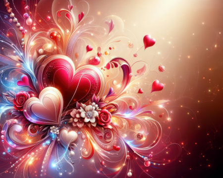 illustration of intricate abstract valentines day love design with copyspace generative aiの素材