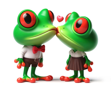 great 3d illustration of a two funny red eyed tree frogs in love generative aiの素材