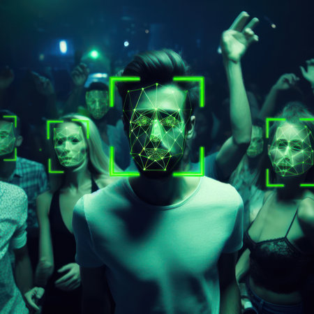 facial recognition of people in night club generative aiの素材