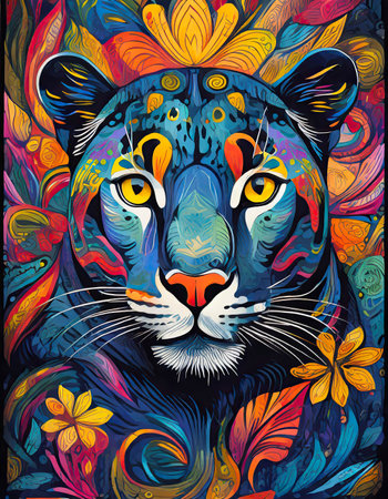 black panther bright colorful and vibrant poster illustration generative aiの素材